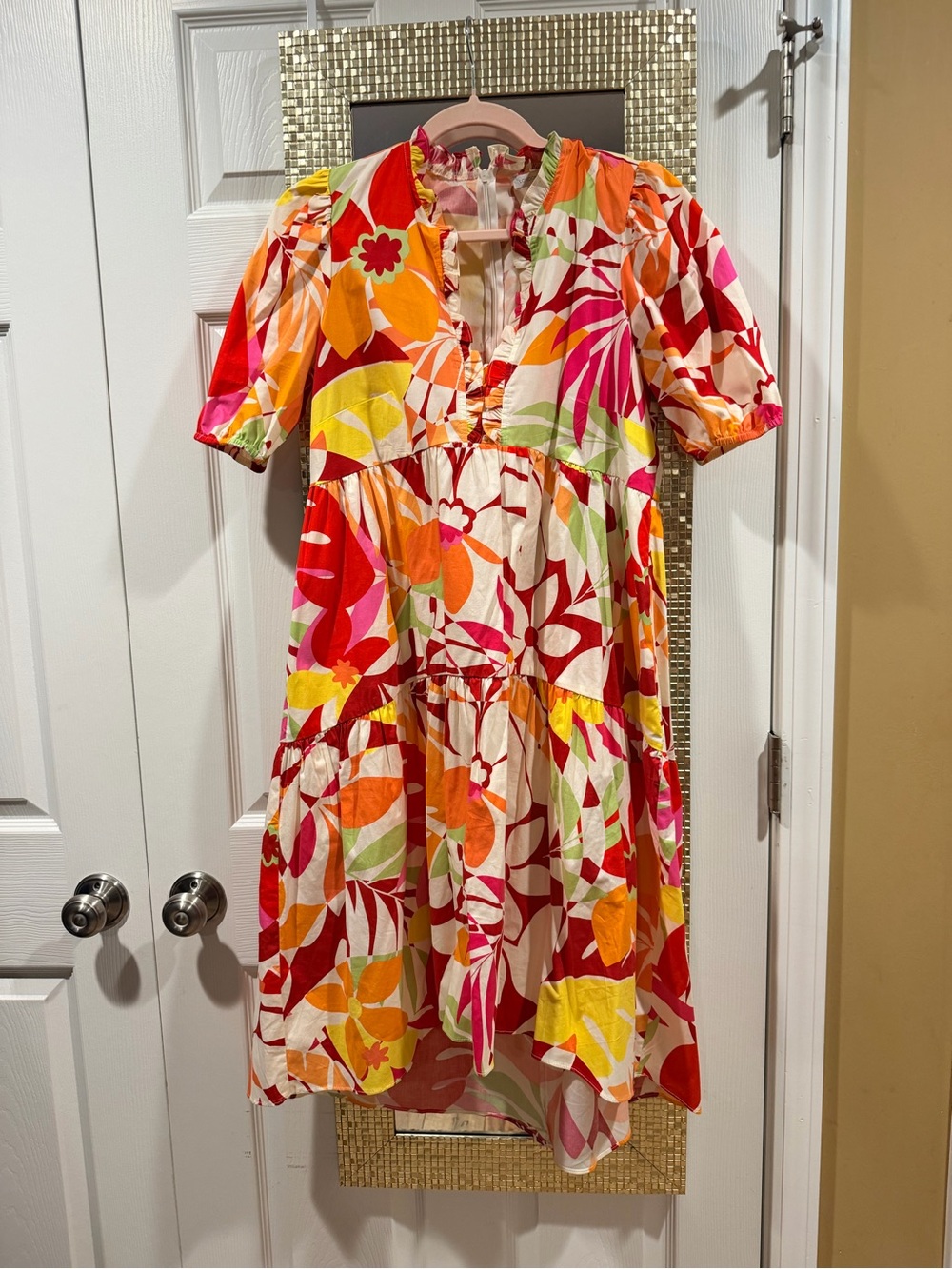 London Times Floral Midi Dress — Red, Orange, Yellow, Pink, Green